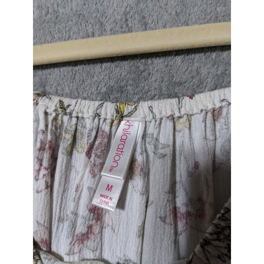 🍑XHILARATION Women 100% Rayon Knit Top Cropped Floral Multicolor MEDIUM (8-10) - Picture 2 of 11